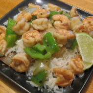 Recipe: Butter-Garlic-Lime Shrimp with Peppers and Onions over Rice